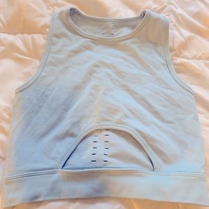 blue high neck cropped workout top